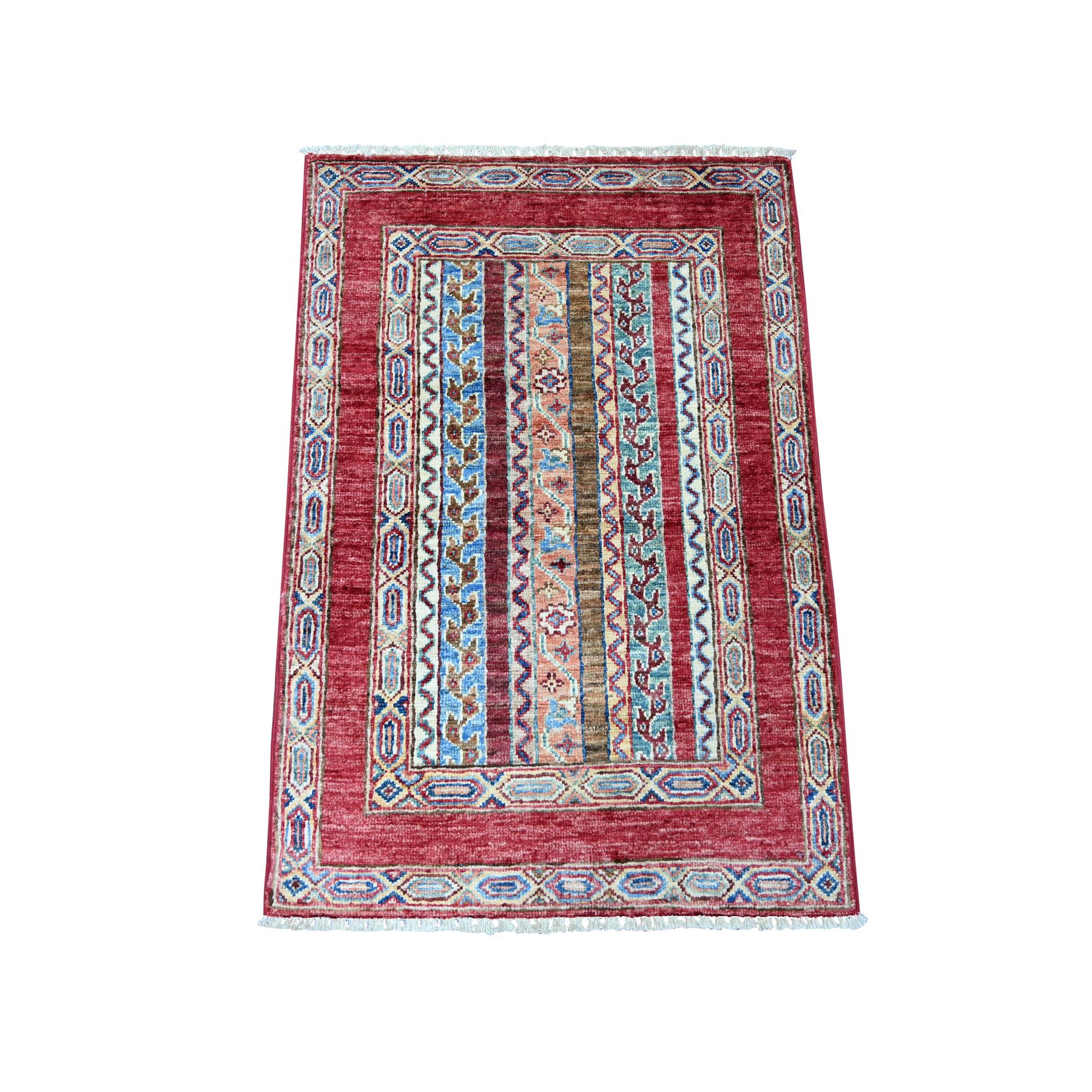 Savvy Red, Afghan Super Kazak with Shawl Design, Hand Knotted, 100% Wool, Vegetable Dyes, Sample, Mat, Oriental Rug